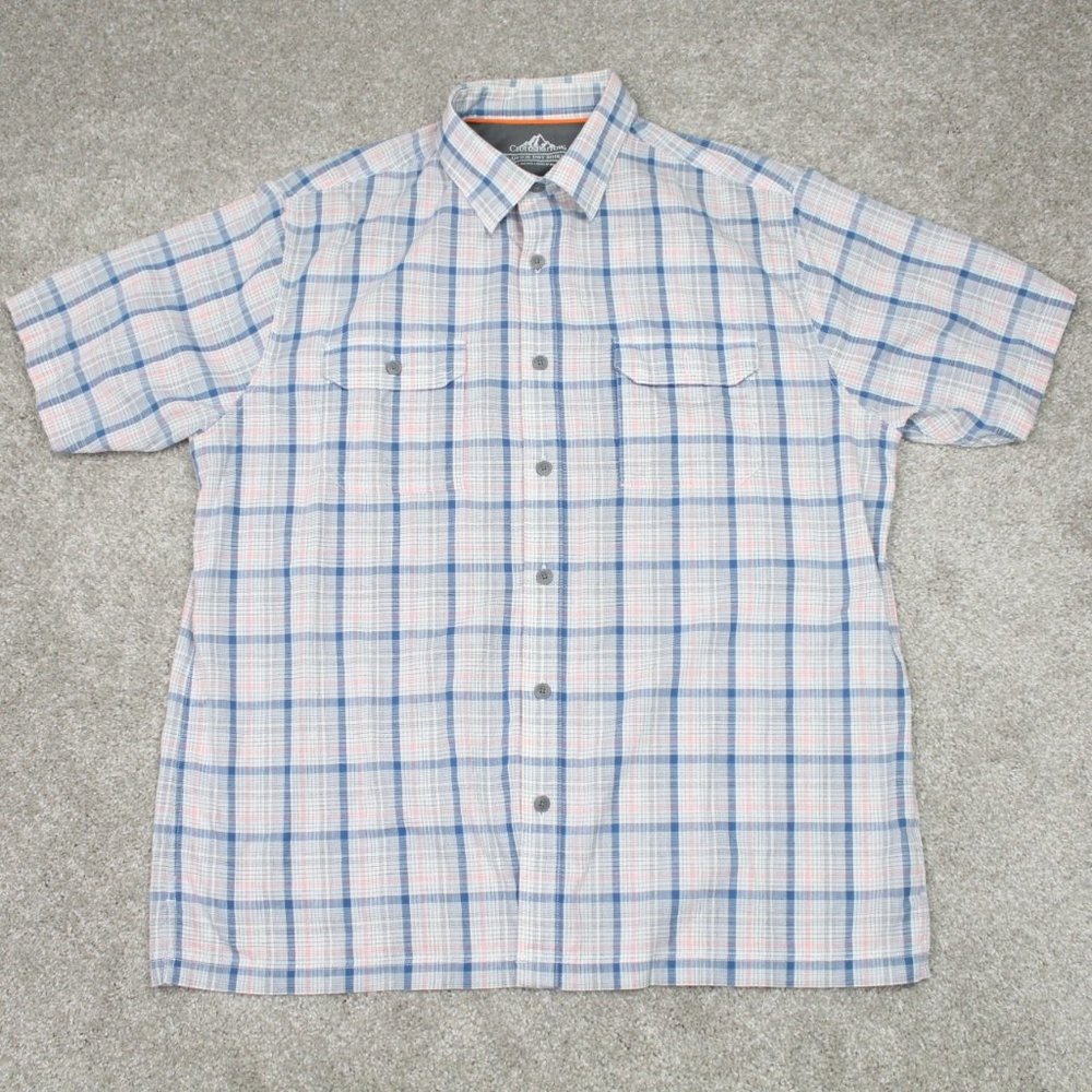 Croft & Barrow Quick-Dry‎ Shirt Mens Large Blue/Pink/White Cotton Stretch S/S